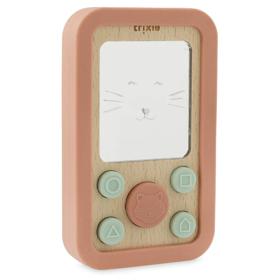 Trixie Baby Premiers jouets Téléphone bébé en silicone et bois Mrs. Cat