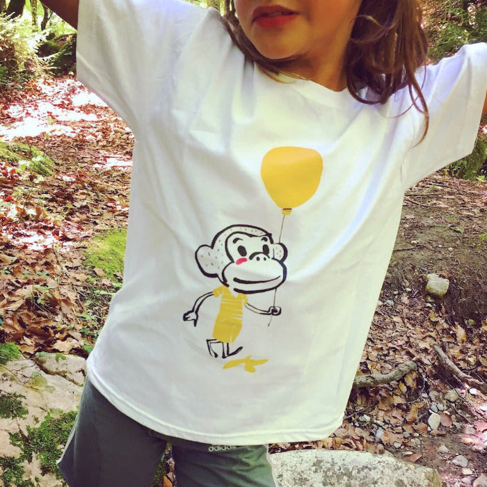 PIOLOU Le T-Shirt T-shirt blanc Singe au ballon 1-2 ans coton