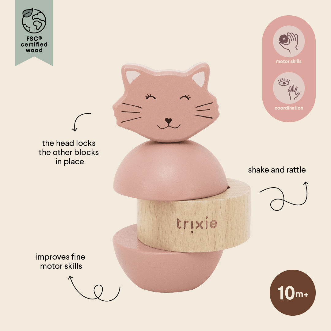 Trixie Baby Jouet d’empilage avec hochet Mrs. Cat bois FSC