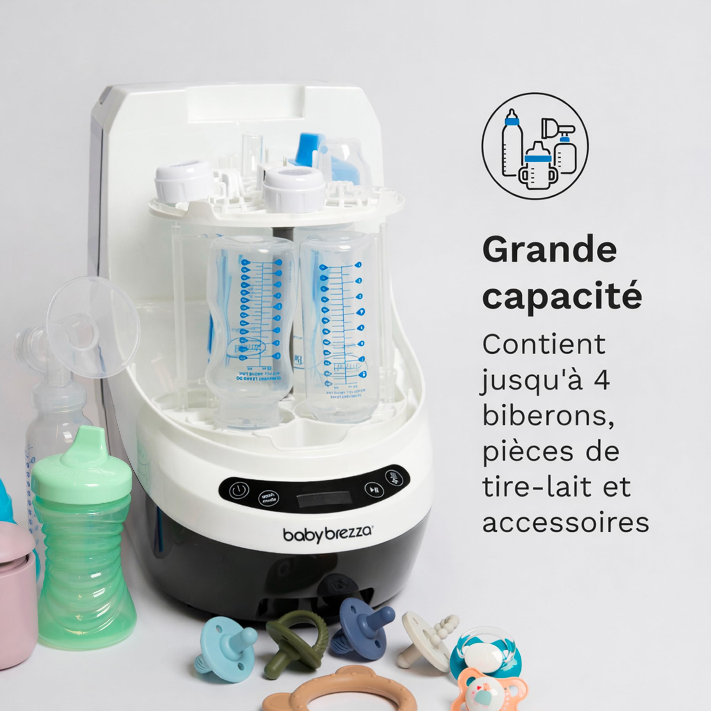Baby Brezza Bottle Washer Pro lave-biberons noir et blanc, 4 biberons