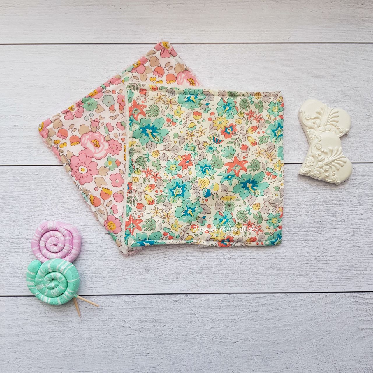 Rose et rêves dorés Lingettes, serviette visage, gants Lingette au choix de taille L en coton