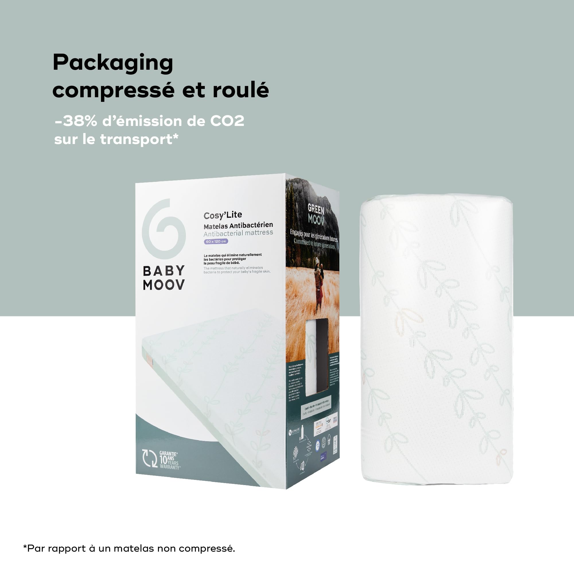 Babymoov Moov / Moov & Cosy'Lite Antibactérien matelas bébé 60 × 120 cm