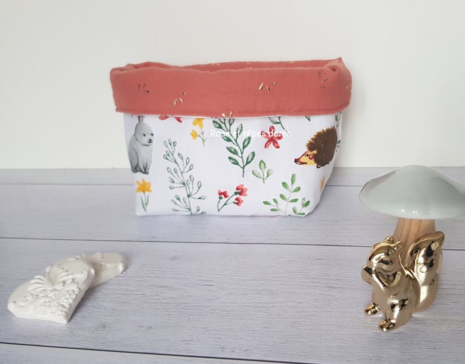 Rose et rêves dorés Panières diverses petits animaux panière réversible