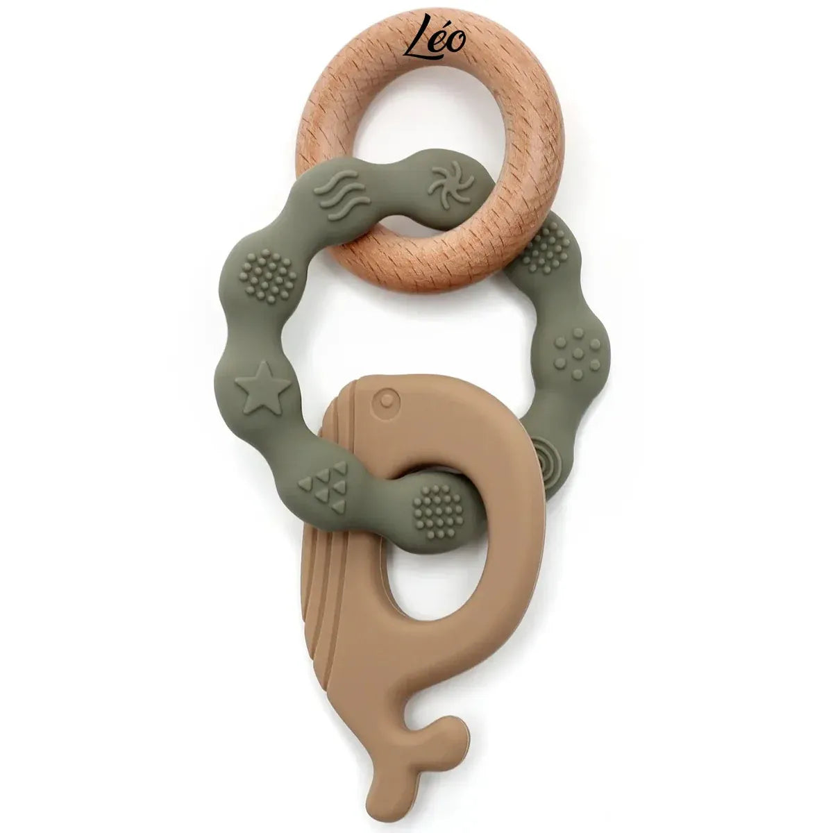 Baby-Crea Anneau de dentition bébé Dauphin bleu marine en bois et silicone