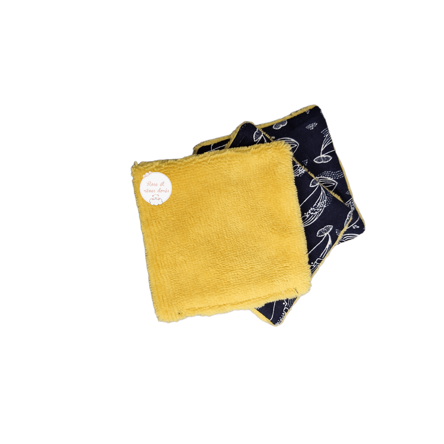 Rose et rêves dorés Lingettes 3 lingettes fleurs coton bambou
