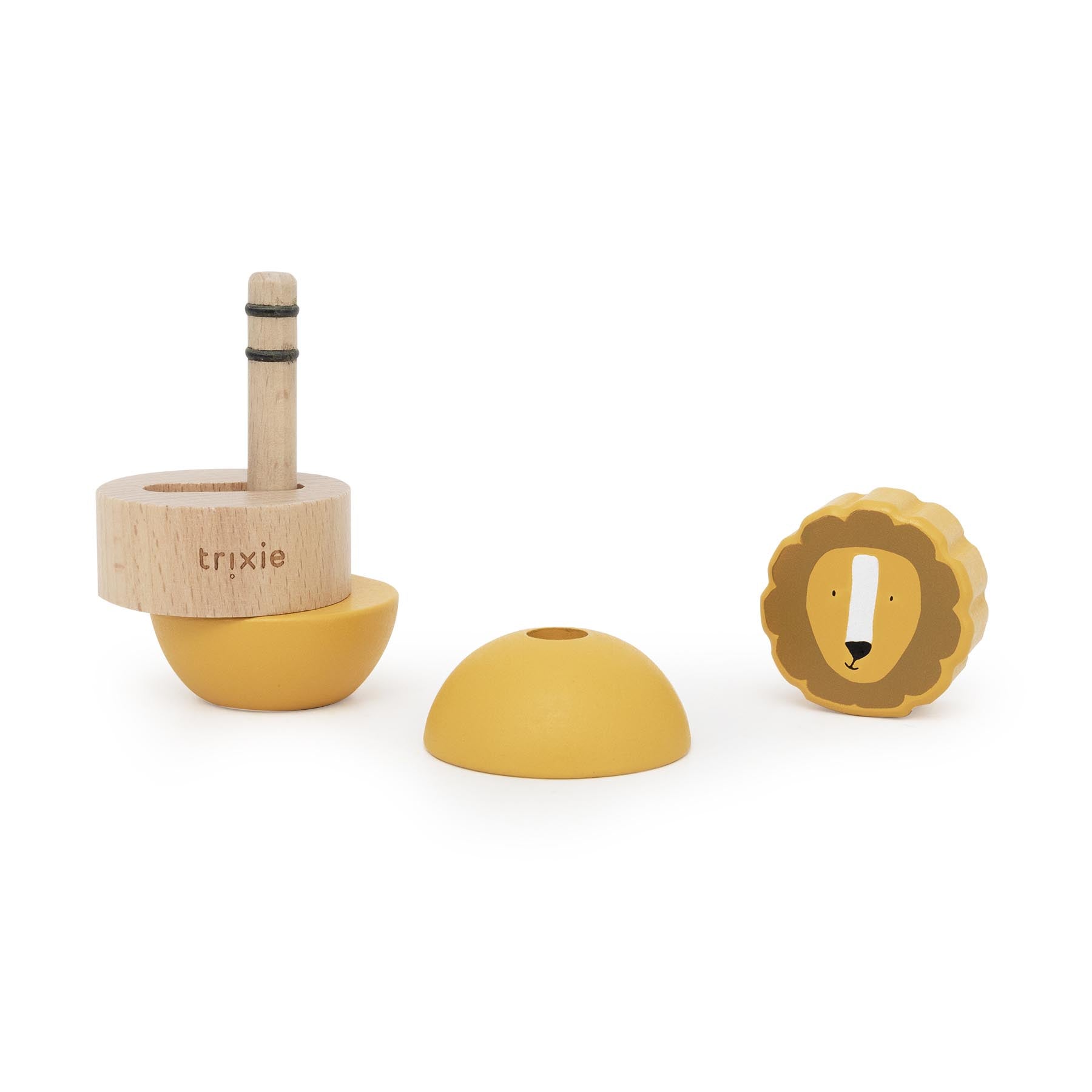 Trixie Baby Jouets à empiler Jouet d’empilage avec hochet en bois Mr. Lion