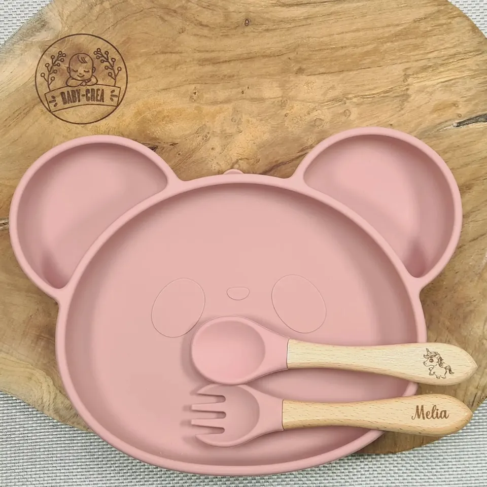 Baby-Crea Coffret repas bébé assiette panda et couverts Bleu marine
