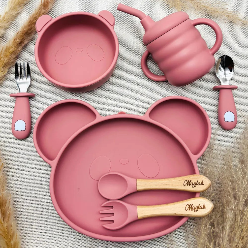 Baby-Crea Coffret repas bébé set repas ours vert olive personnalisé