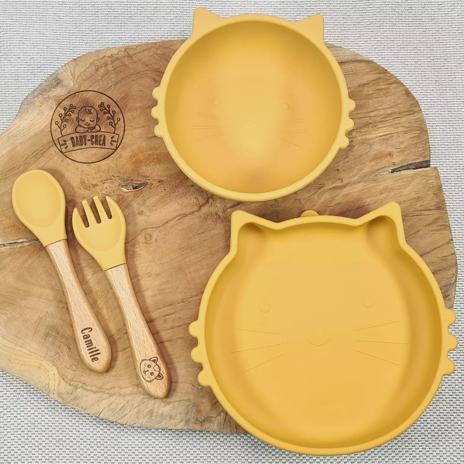 Baby-Crea Coffret repas bébé Chat bleu marine personnalisé
