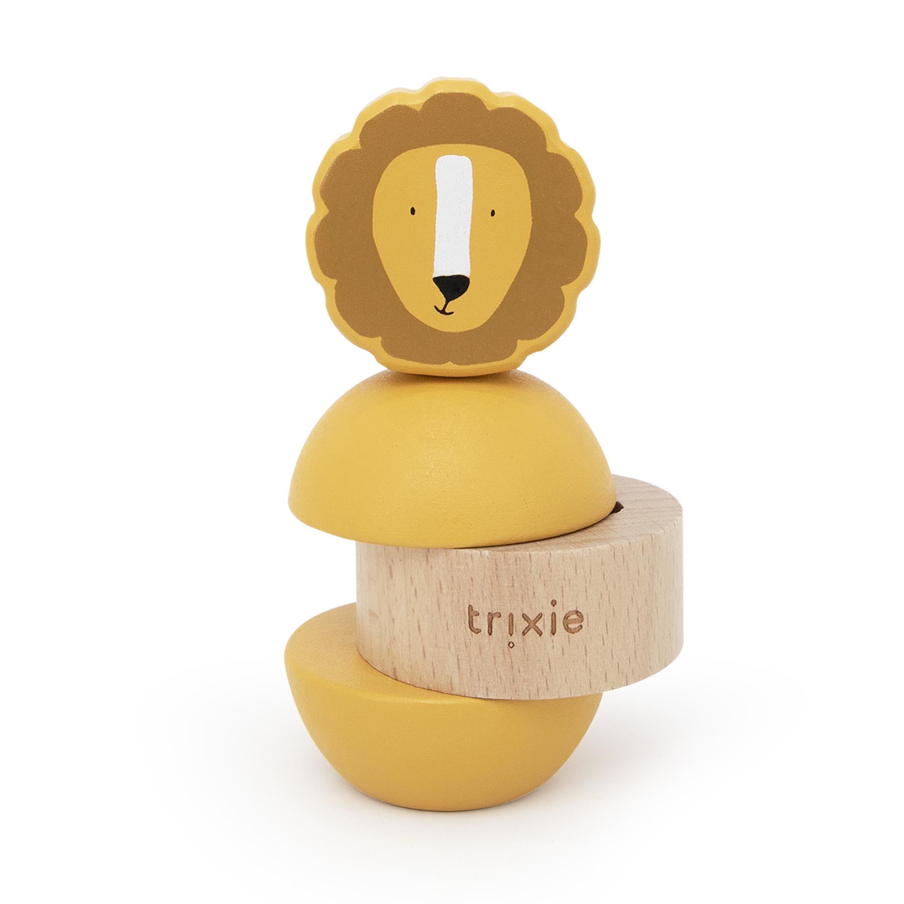 Trixie Baby Jouets à empiler Jouet d’empilage avec hochet en bois Mr. Lion