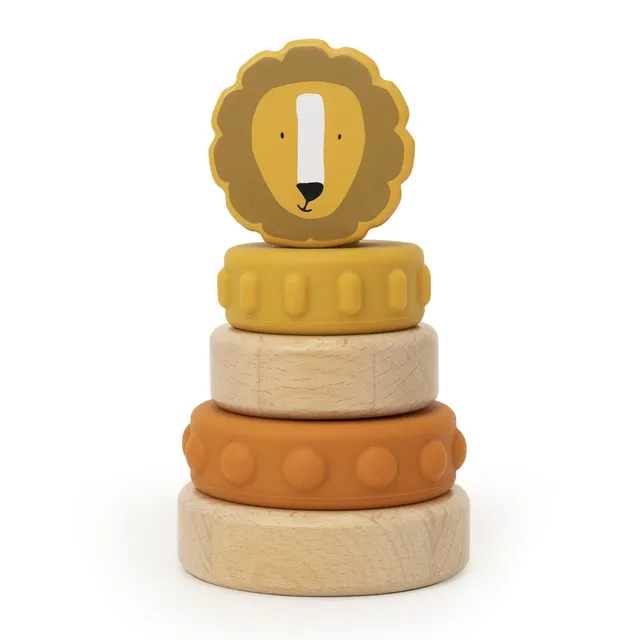 Trixie Baby Jouets à empiler Mr. Lion tour à empiler bois et silicone