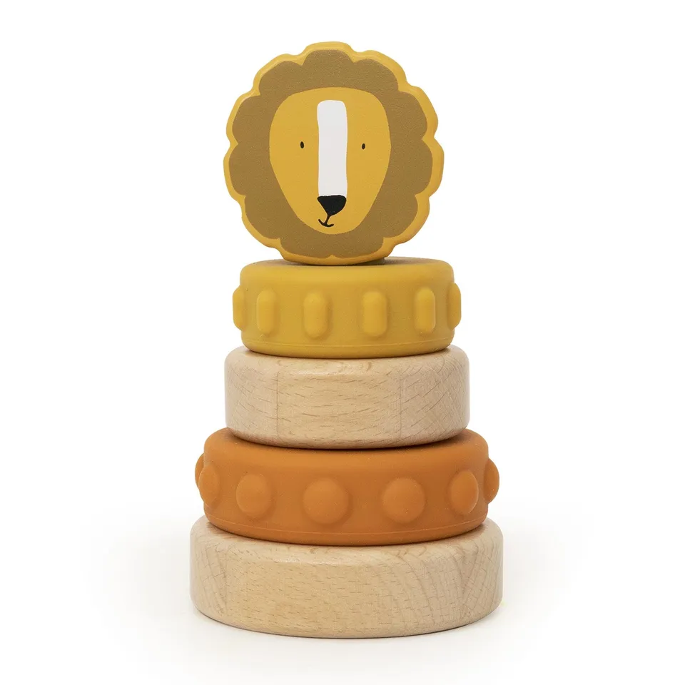 Trixie Baby Jouets à empiler Mr. Lion tour à empiler bois et silicone