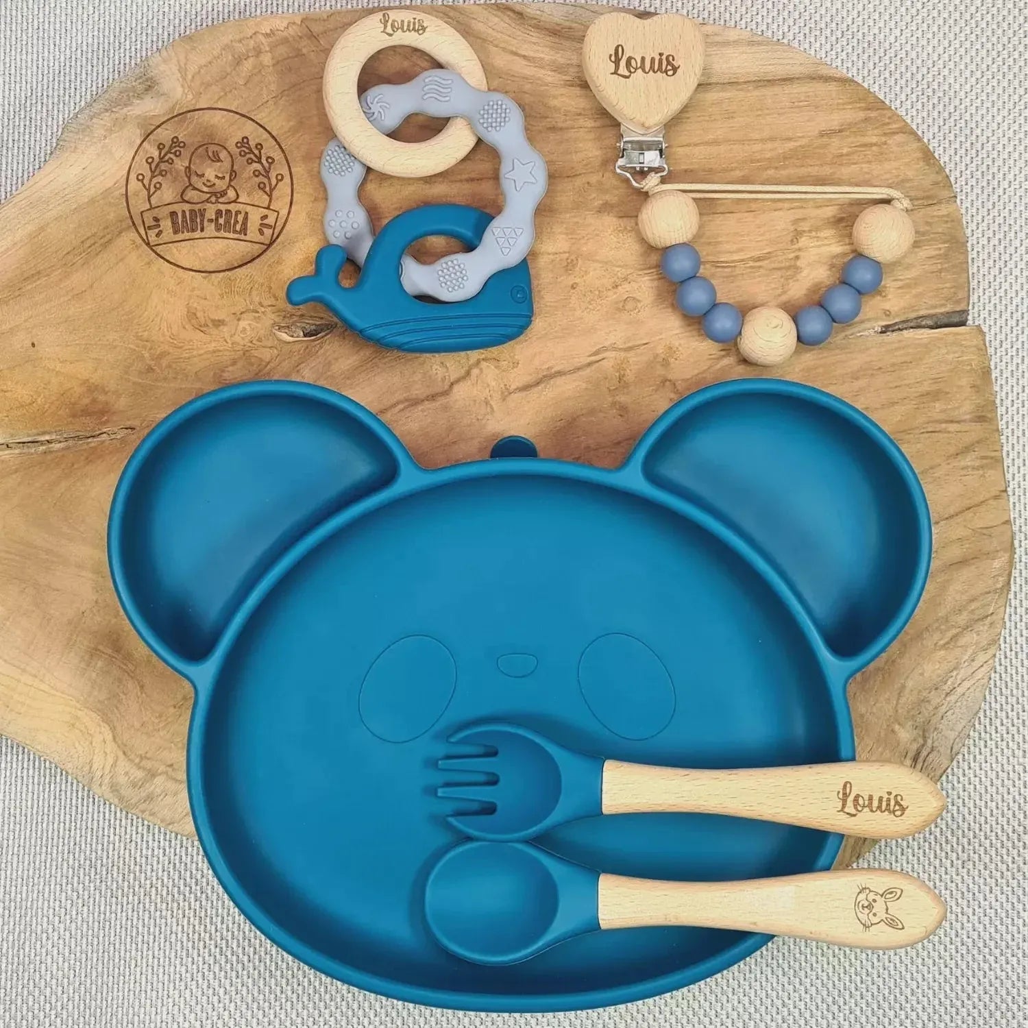 Baby-Crea Coffret naissance personnalisé coffret repas panda vert olive