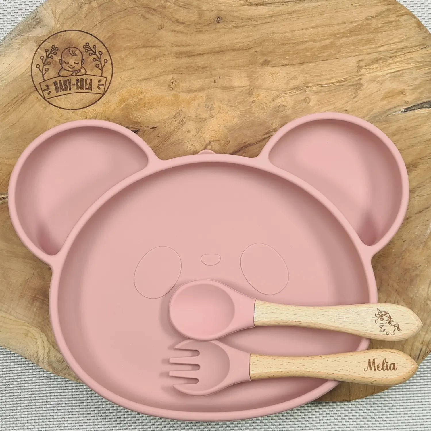 Baby-Crea Coffret repas bébé assiette panda et couverts Bleu marine