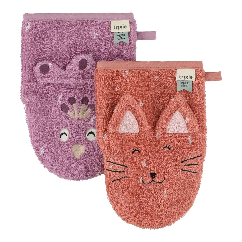 Trixie Baby Mrs. Cat - Mrs. Peacock gants de toilette coton bio lot de 2