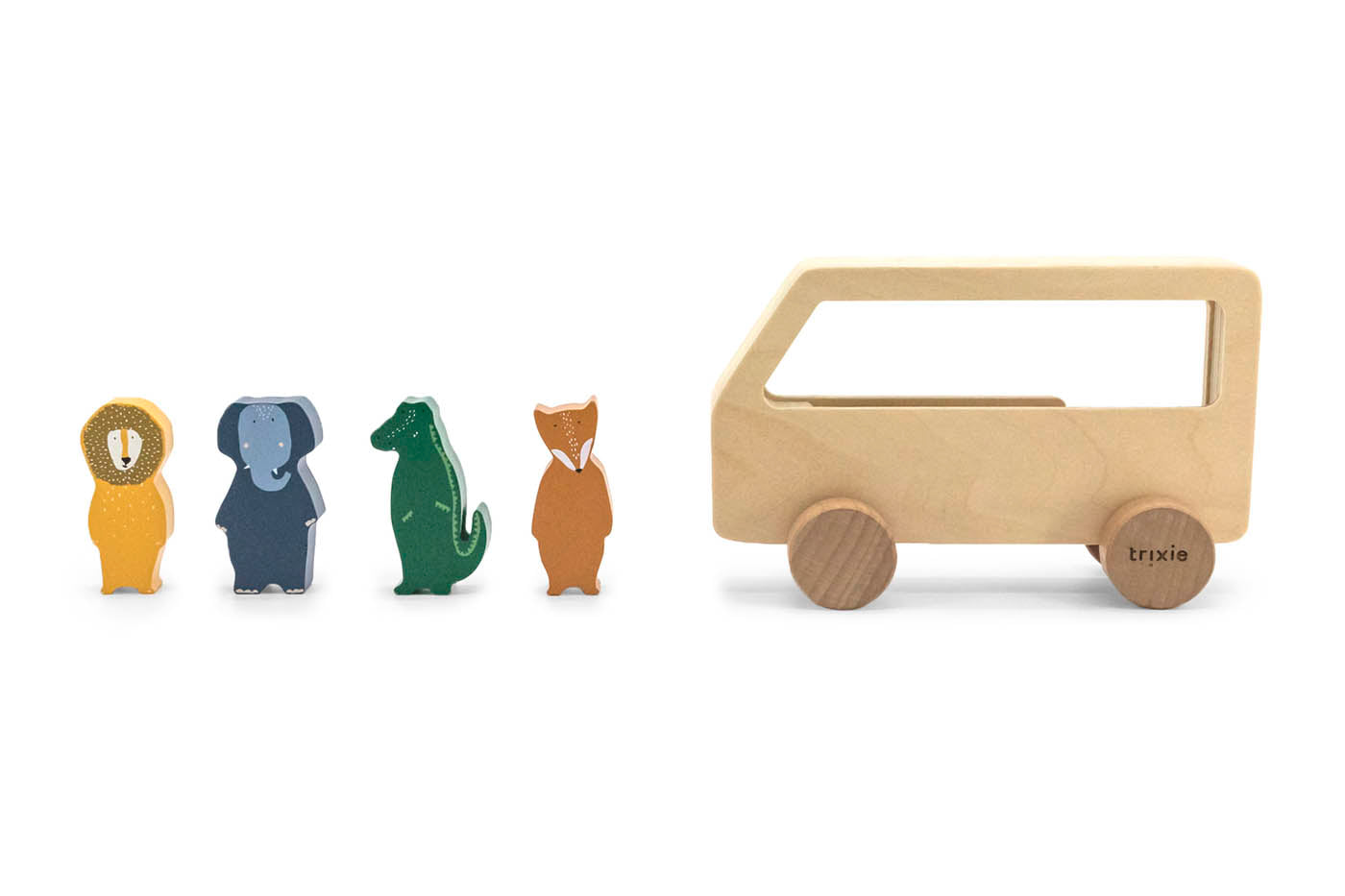 Trixie Baby Jouets à roulettes Bus animaux en bois FSC