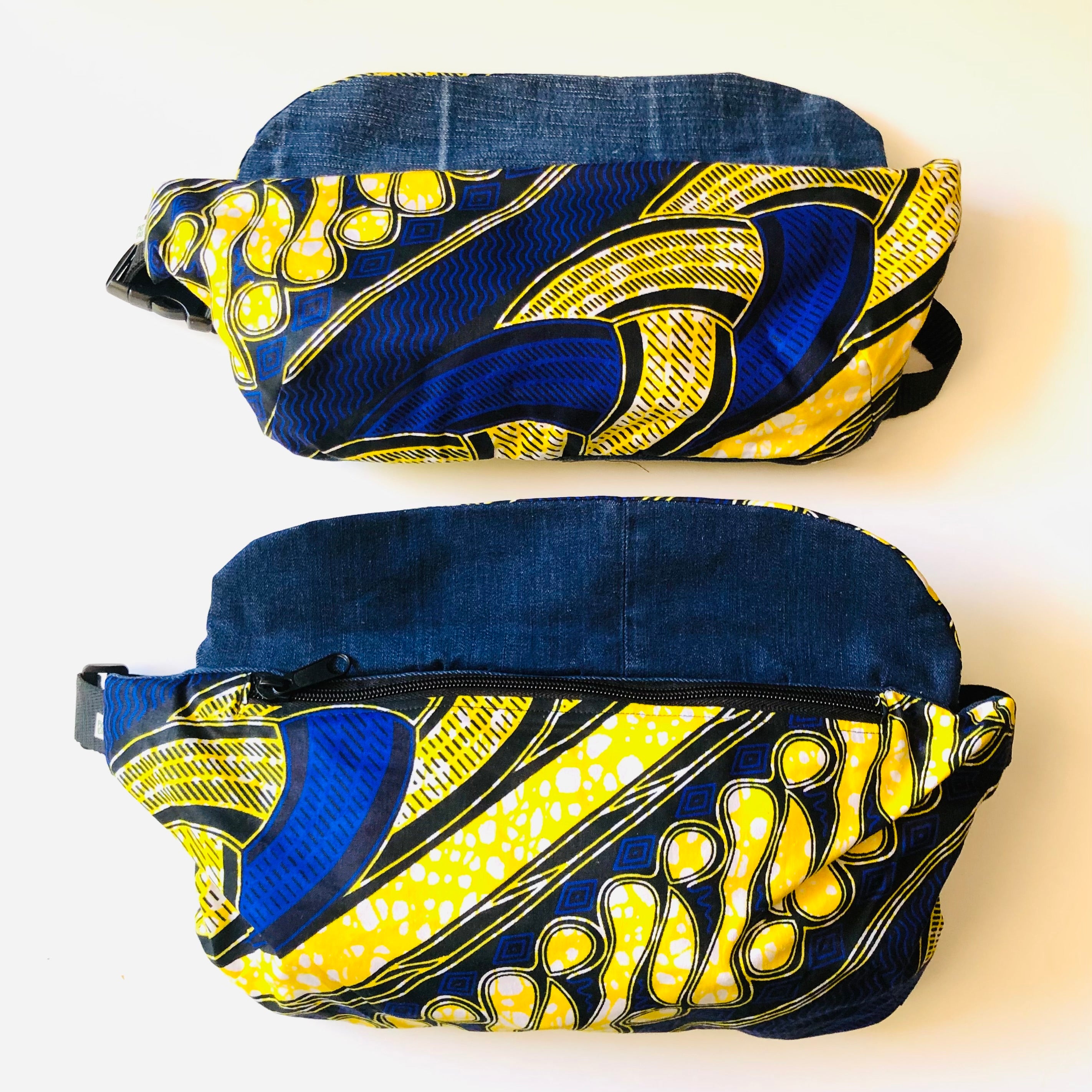 PIOLOU Le Sac Banane La banane wax bleue et jaune PM