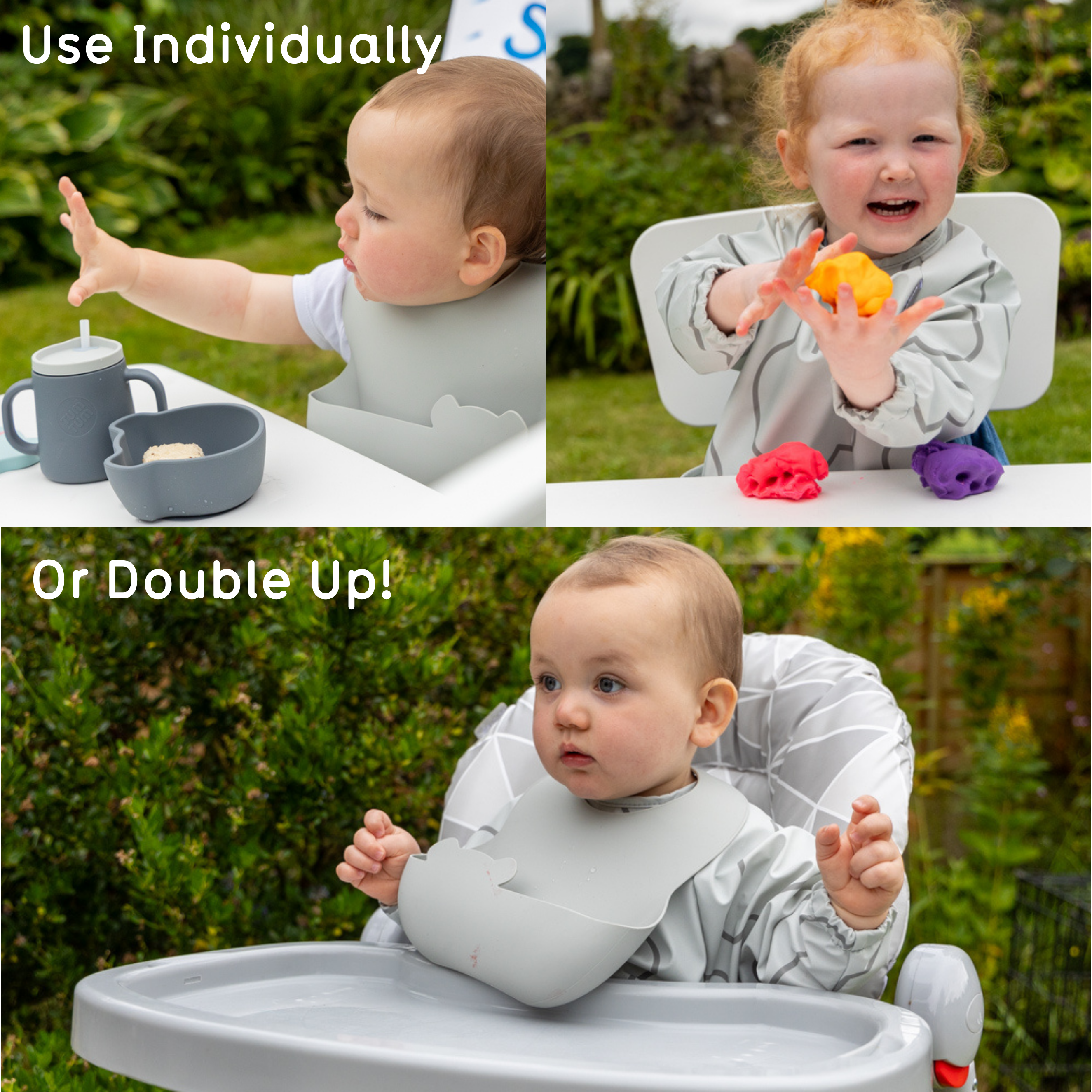 Tum Tum Weaning Baby Weaning Bibs Bundle Plus Grey coffret repas bébé gris