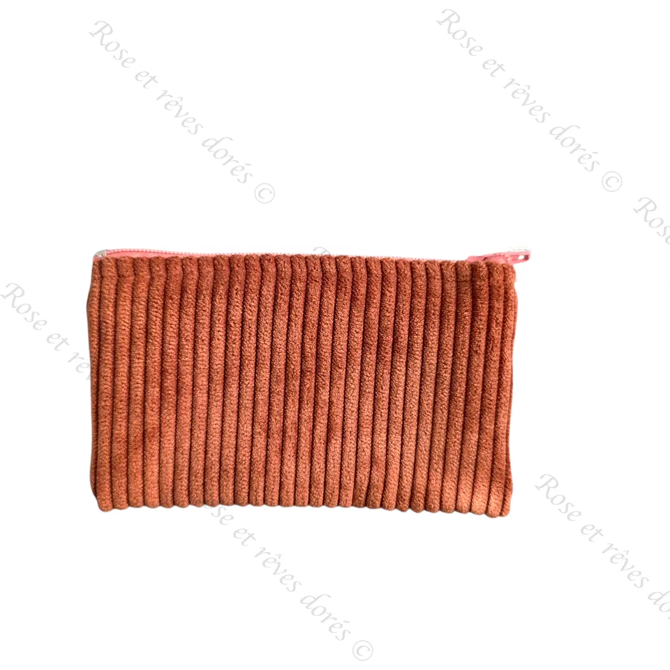 Rose et rêves dorés Pochettes et trousses diverses Pochette porte-monnaie sucre d’orge zippée cognac et rose