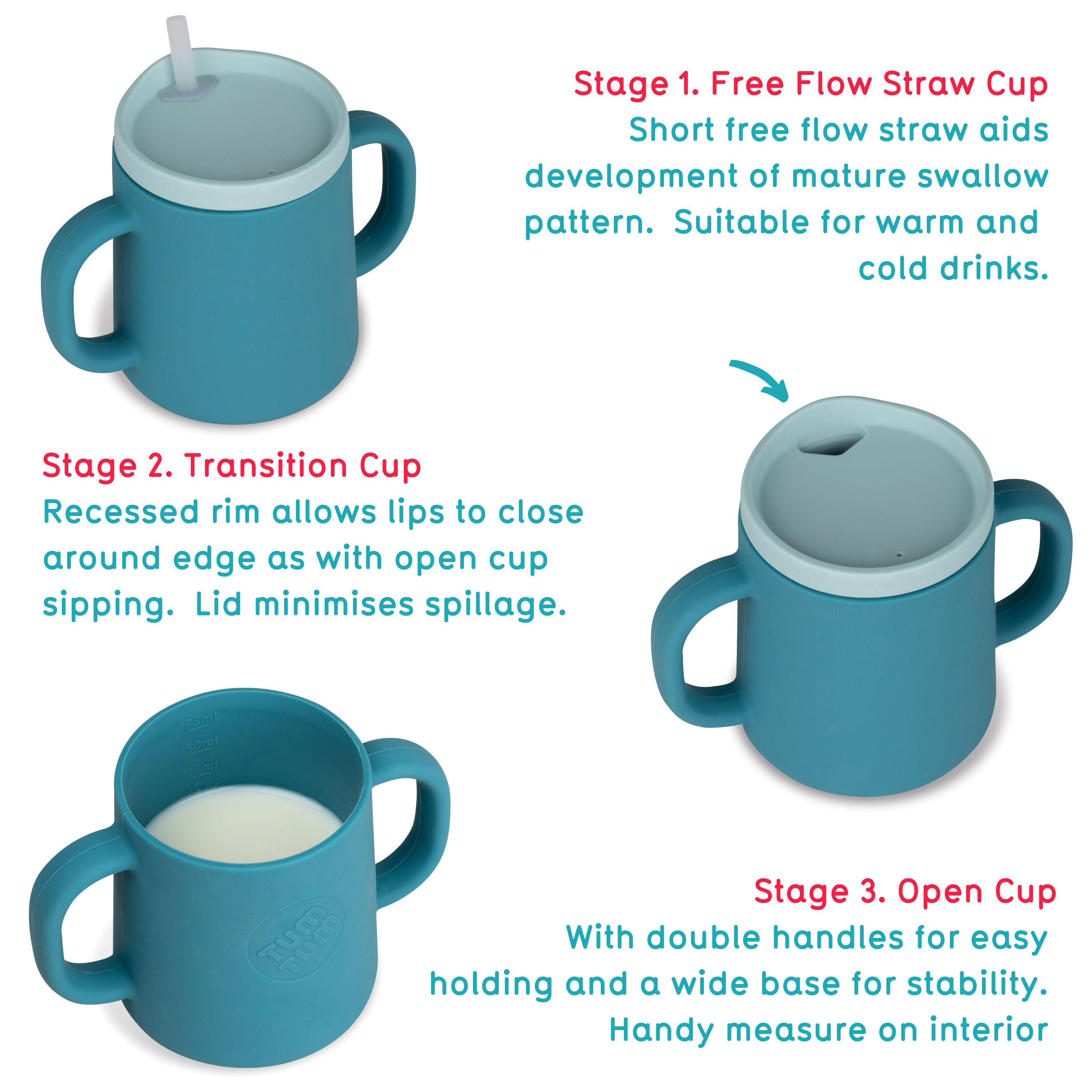 Tum Tum Cups 3 Way Trainer Cup gobelet d’apprentissage bleu 180 ml