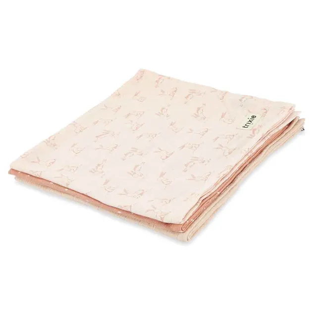 Trixie Baby Langes en mousseline Rosy Rabbit lot de 3 langes 55 x 55 cm coton bio