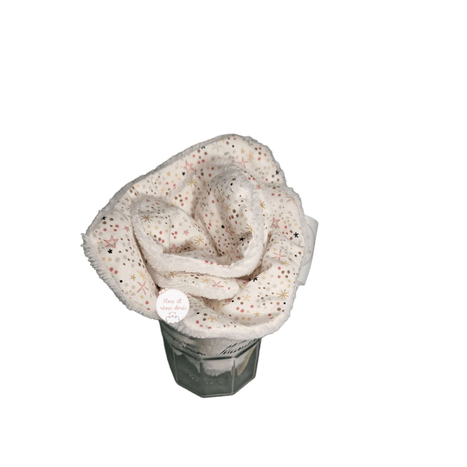 Rose et rêves dorés Fleur de lingettes Mille étoiles lavables x4 coton bambou