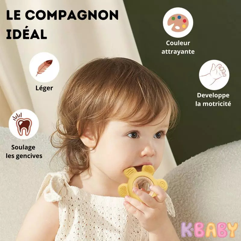Baby-Crea Anneau de dentition bébé couronne bleu clair bois et silicone