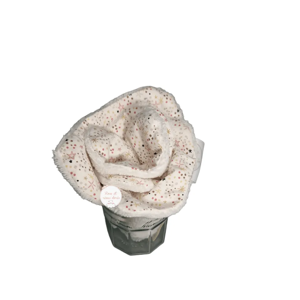Rose et rêves dorés Fleur de lingettes Mille étoiles lavables x4 coton bambou