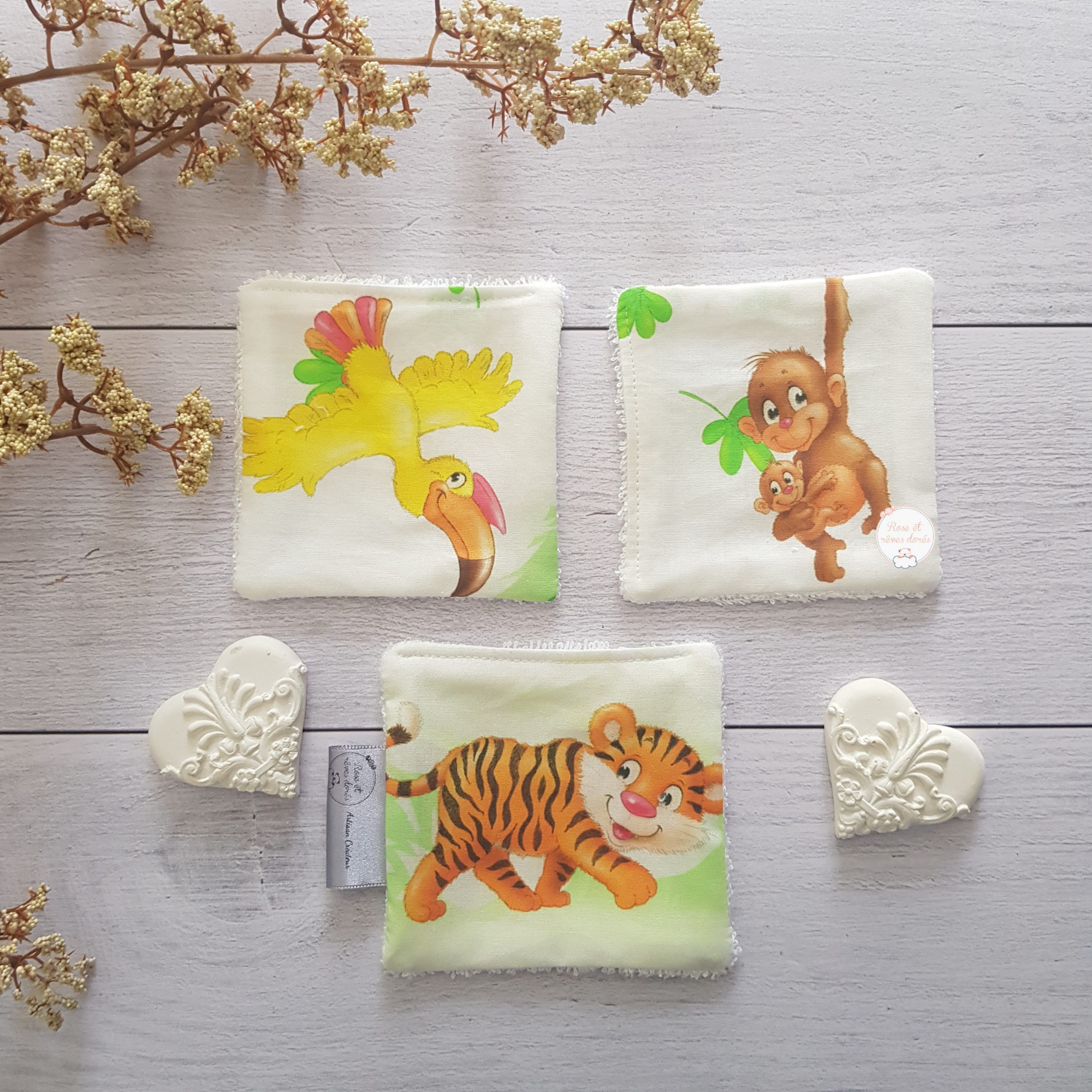 Rose et rêves dorés Lingettes, serviette visage, gants lot de 3 lingettes Jungle éponge légère