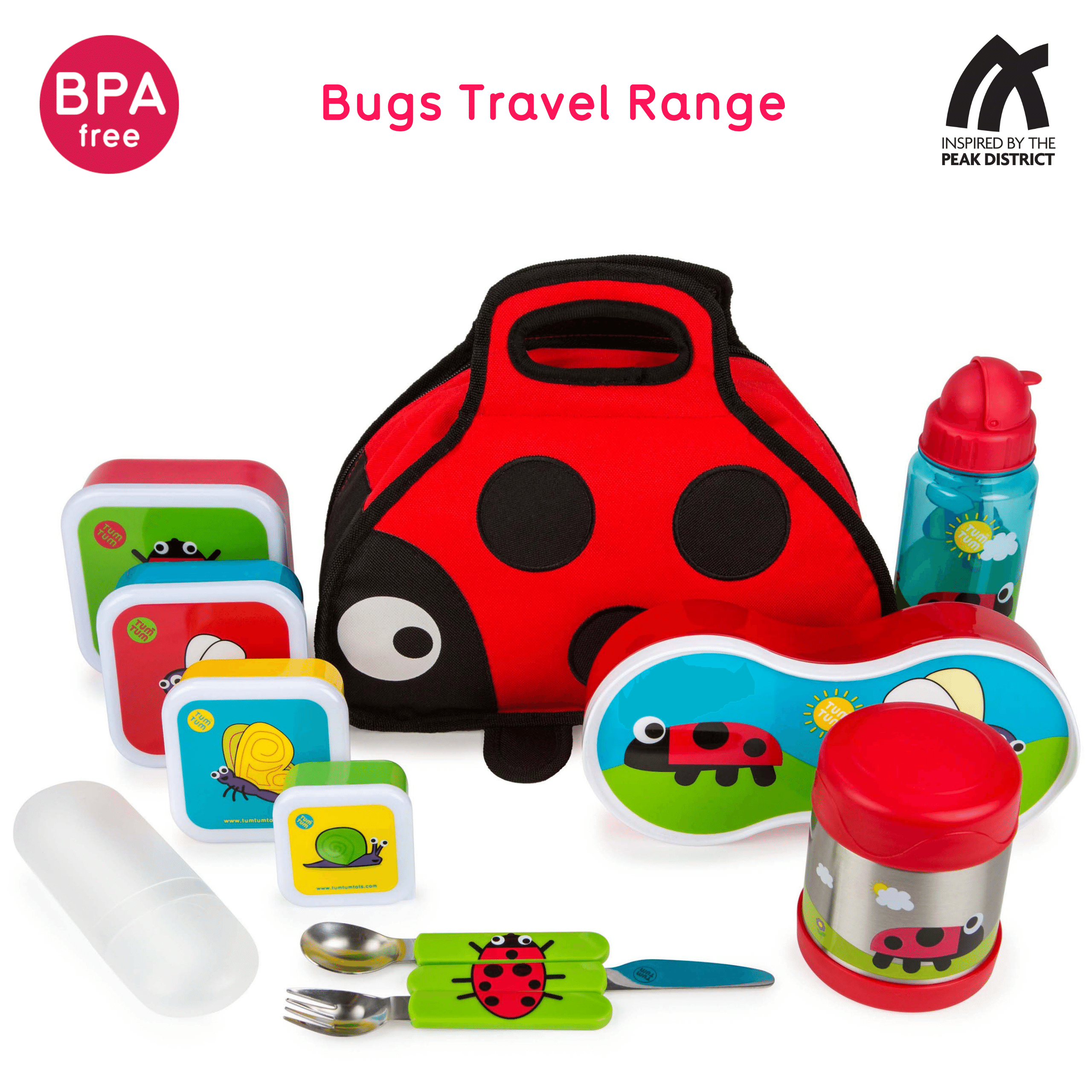 Tum Tum Water Bottles Bugs gourde enfant 400 ml, avec paille