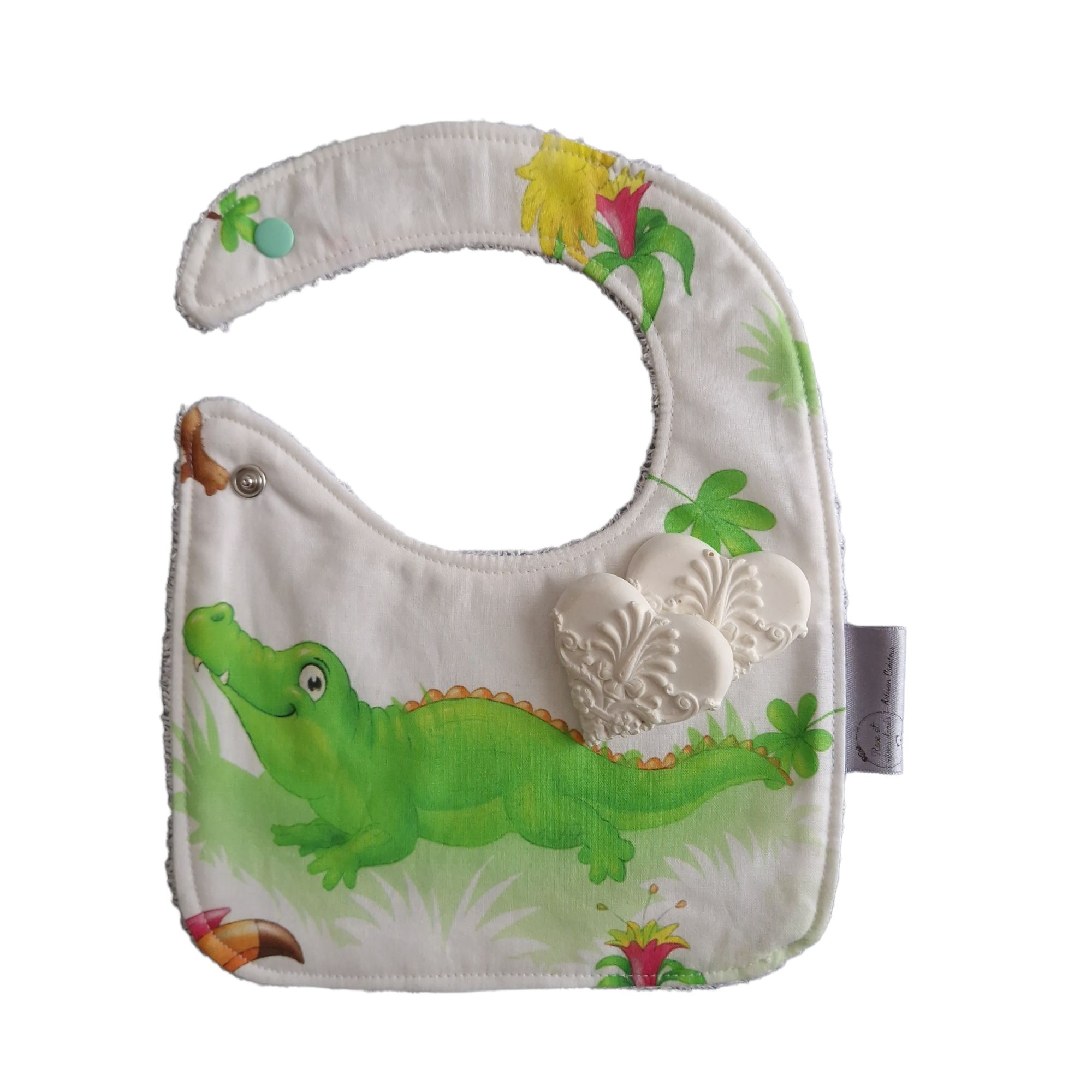 Rose et rêves dorés bavoir bébé petit crocodile coton bambou