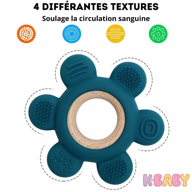 Baby-Crea Anneau de dentition bébé couronne bleu clair bois et silicone