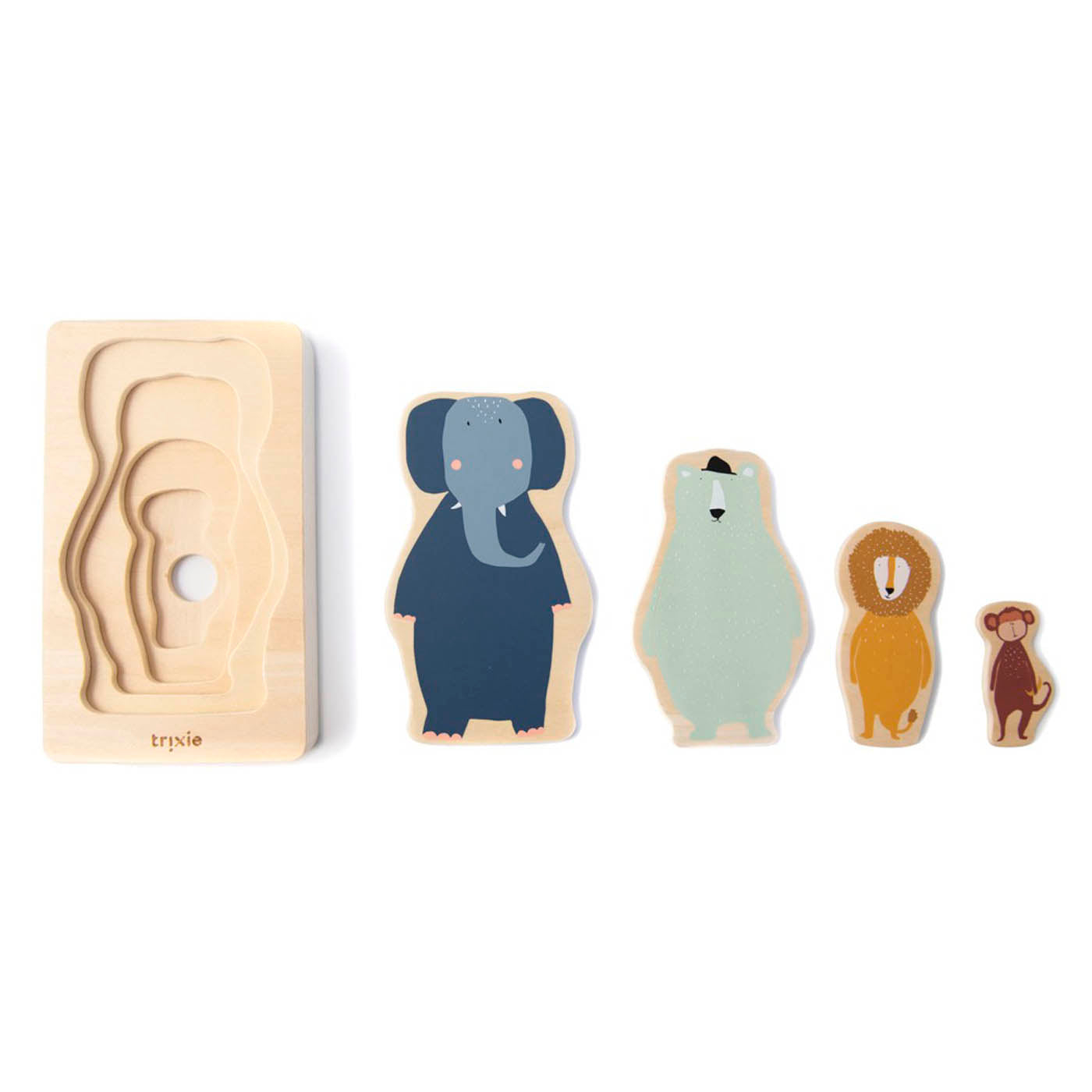 Trixie Baby Jeux, puzzles & livres puzzle 4 couches d’animaux en bois