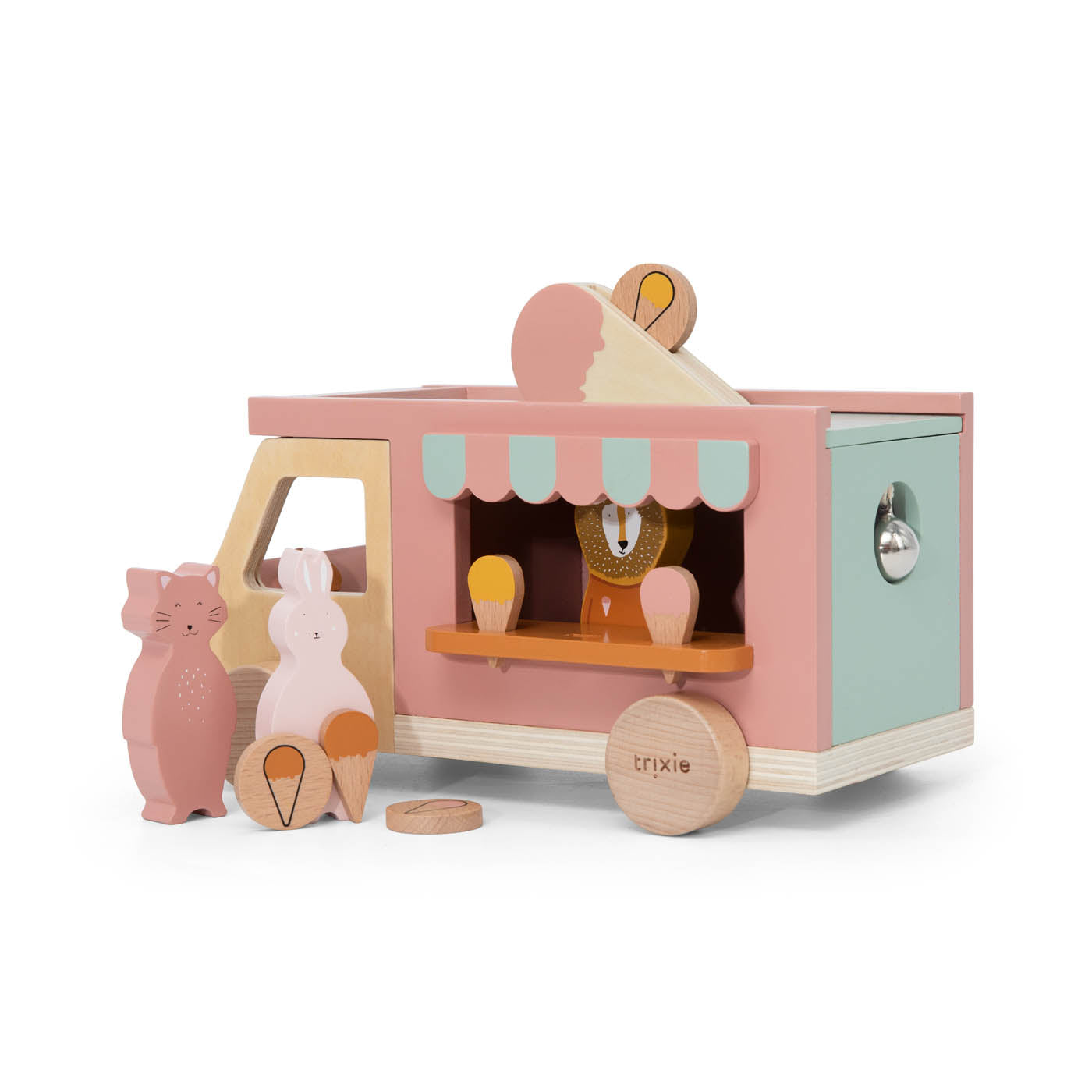 Trixie Baby Jouets à roulettes camion de glaces en bois jouet à pièces