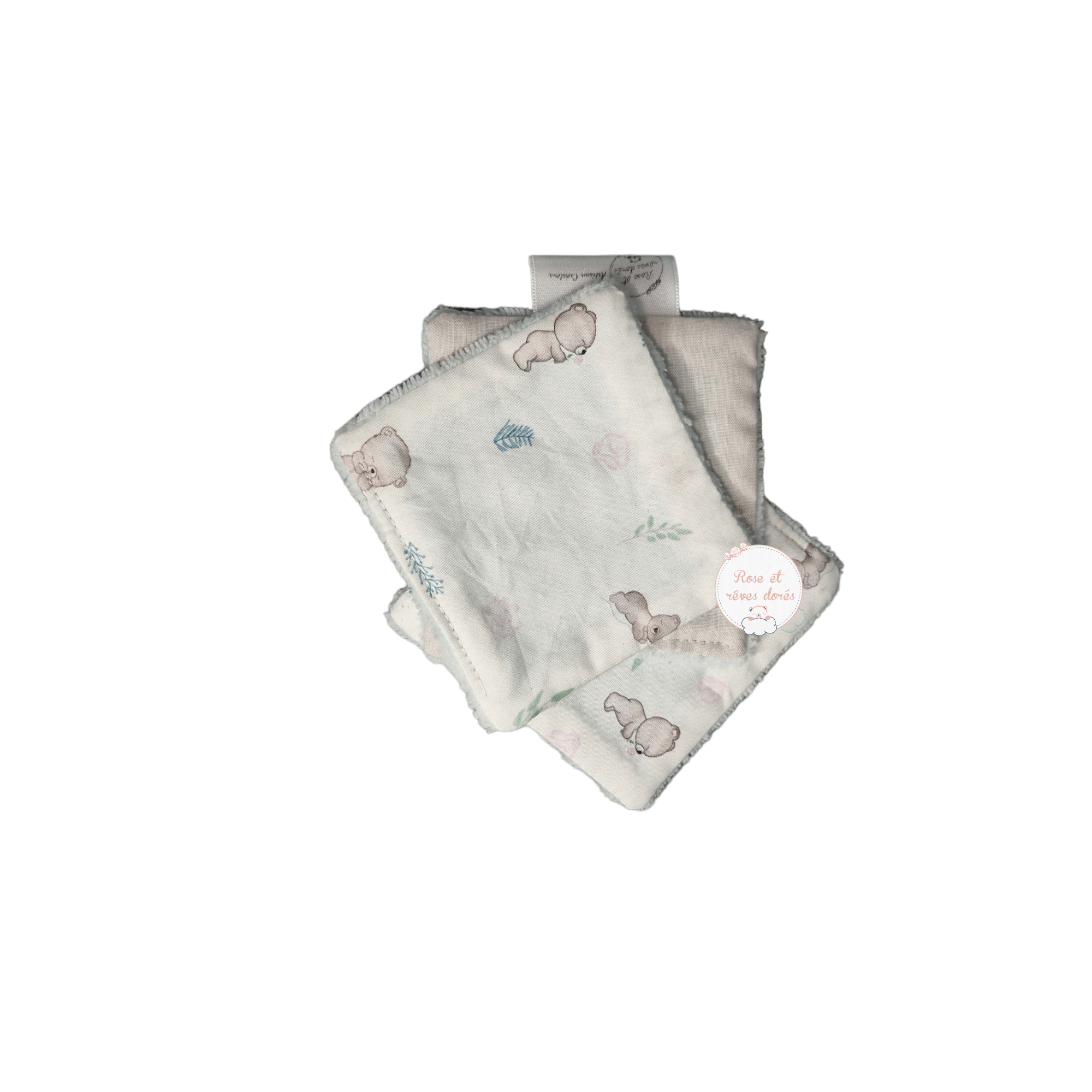 Rose et rêves dorés Lingettes, serviette visage, gants Lot de 3 lingettes Intemporels orsi bambou