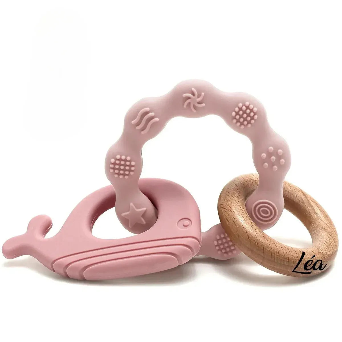 Baby-Crea Anneau de dentition bébé Dauphin bleu marine en bois et silicone