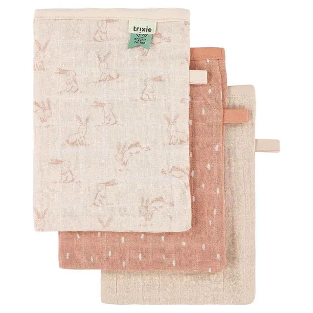 Trixie Baby Gants de toilette Rosy Rabbit mousseline lot de 3