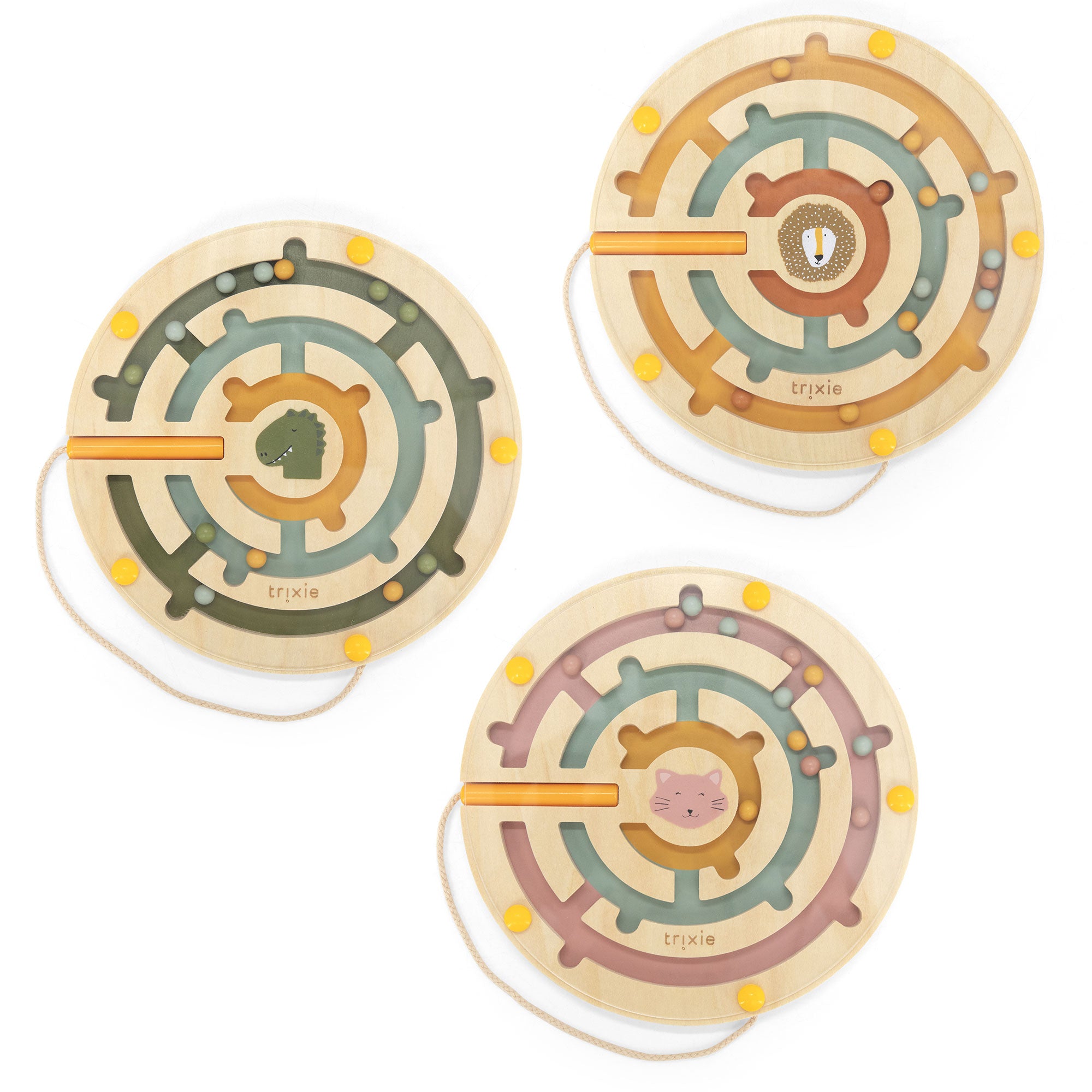 Trixie Baby Jouets d'activités Labyrinthe magnétique rond en bois boîte – 6 pièces