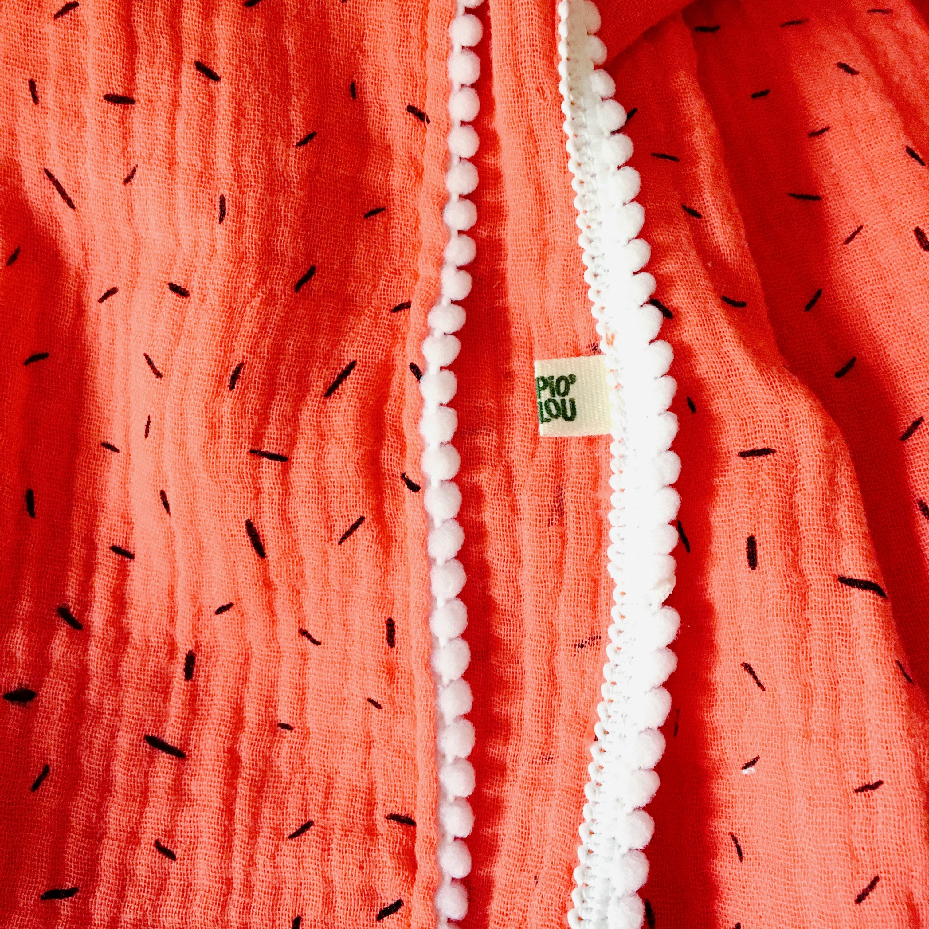 PIOLOU Le foulard Foulard double gaze de coton corail foulard pompons