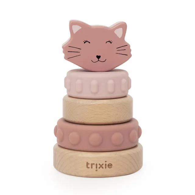 Trixie Baby Jouets à empiler Tour à empiler Mrs. Cat bois et silicone