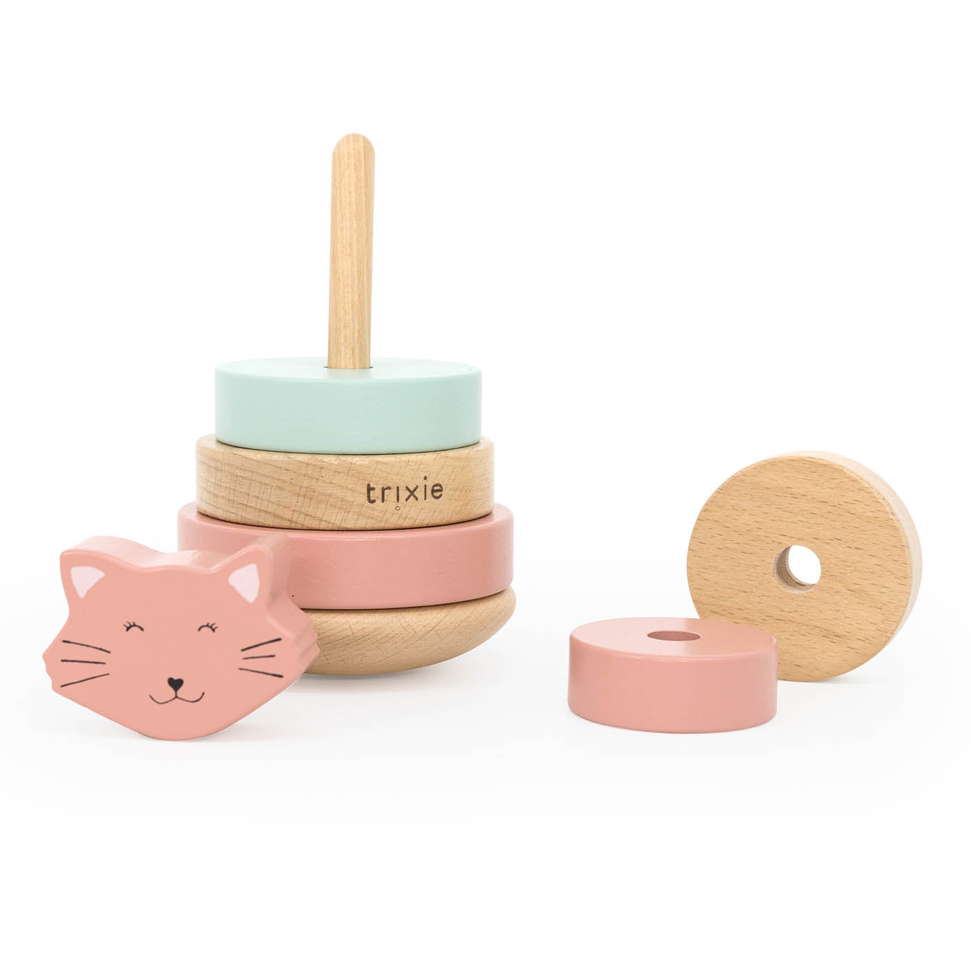 Trixie Baby Jouets à empiler Tour à empiler en bois Mrs. Cat