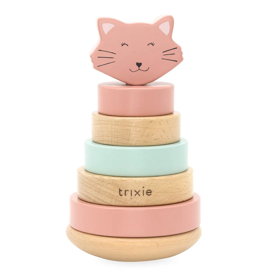 Trixie Baby Jouets à empiler Tour à empiler en bois Mrs. Cat