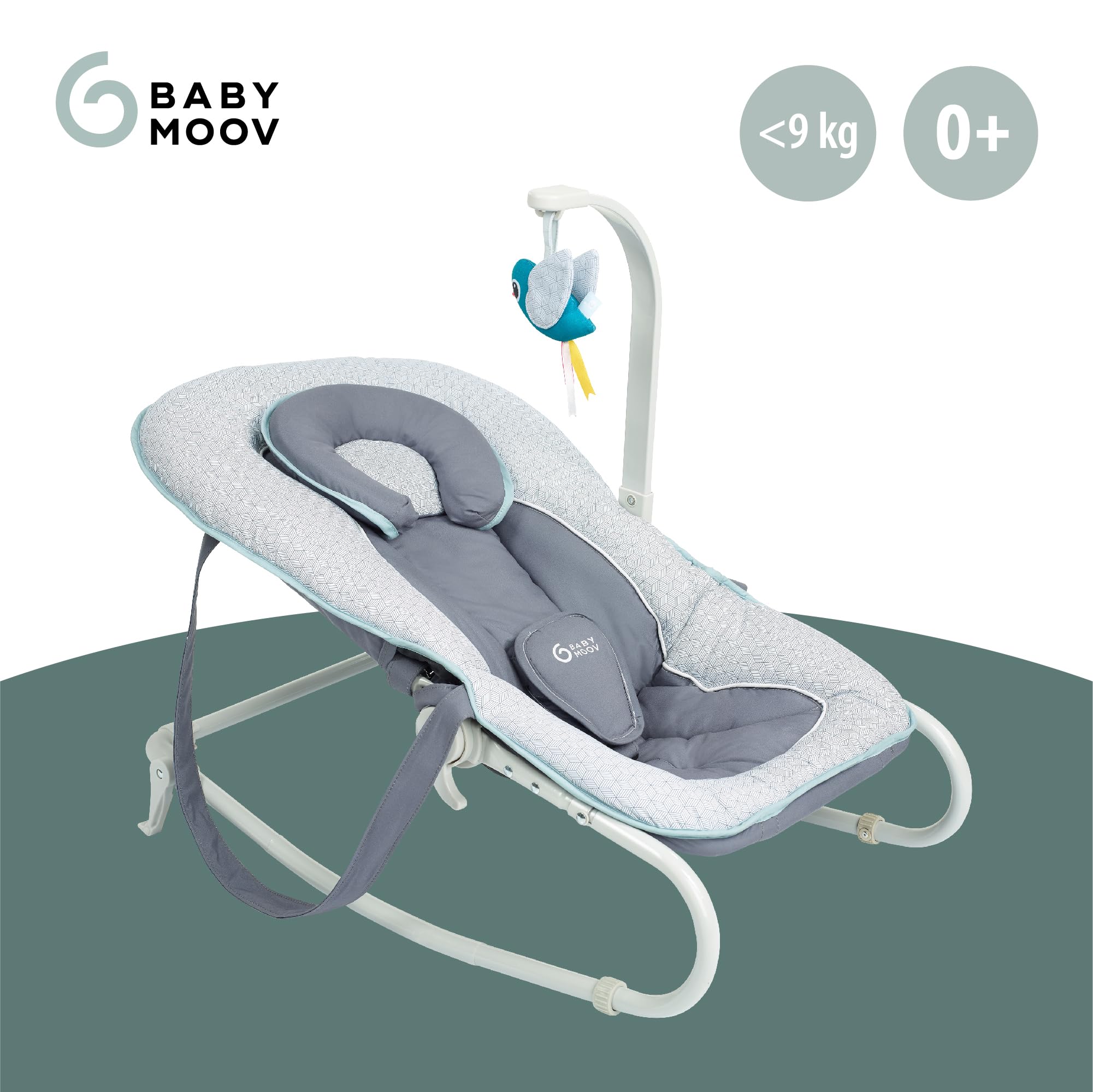Babymoov Swoon Graphik transat bébé bleu fixe balancelle