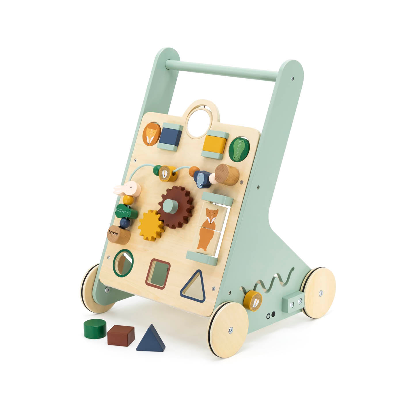 Trixie Baby Jouets à pousser et à tirer chariot d’activité en bois à pousser animaux