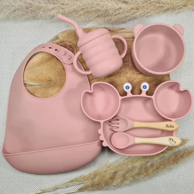 Baby-Crea Coffret repas bébé Crabe & Panda bleu marine personnalisé
