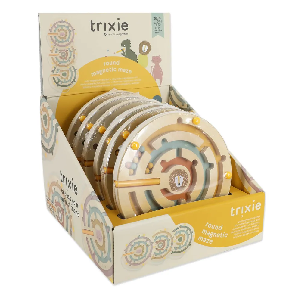 Trixie Baby Jouets d'activités Labyrinthe magnétique rond en bois boîte – 6 pièces