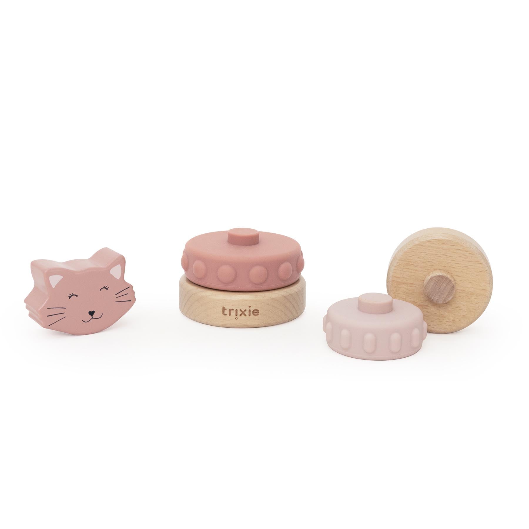 Trixie Baby Jouets à empiler Tour à empiler Mrs. Cat bois et silicone