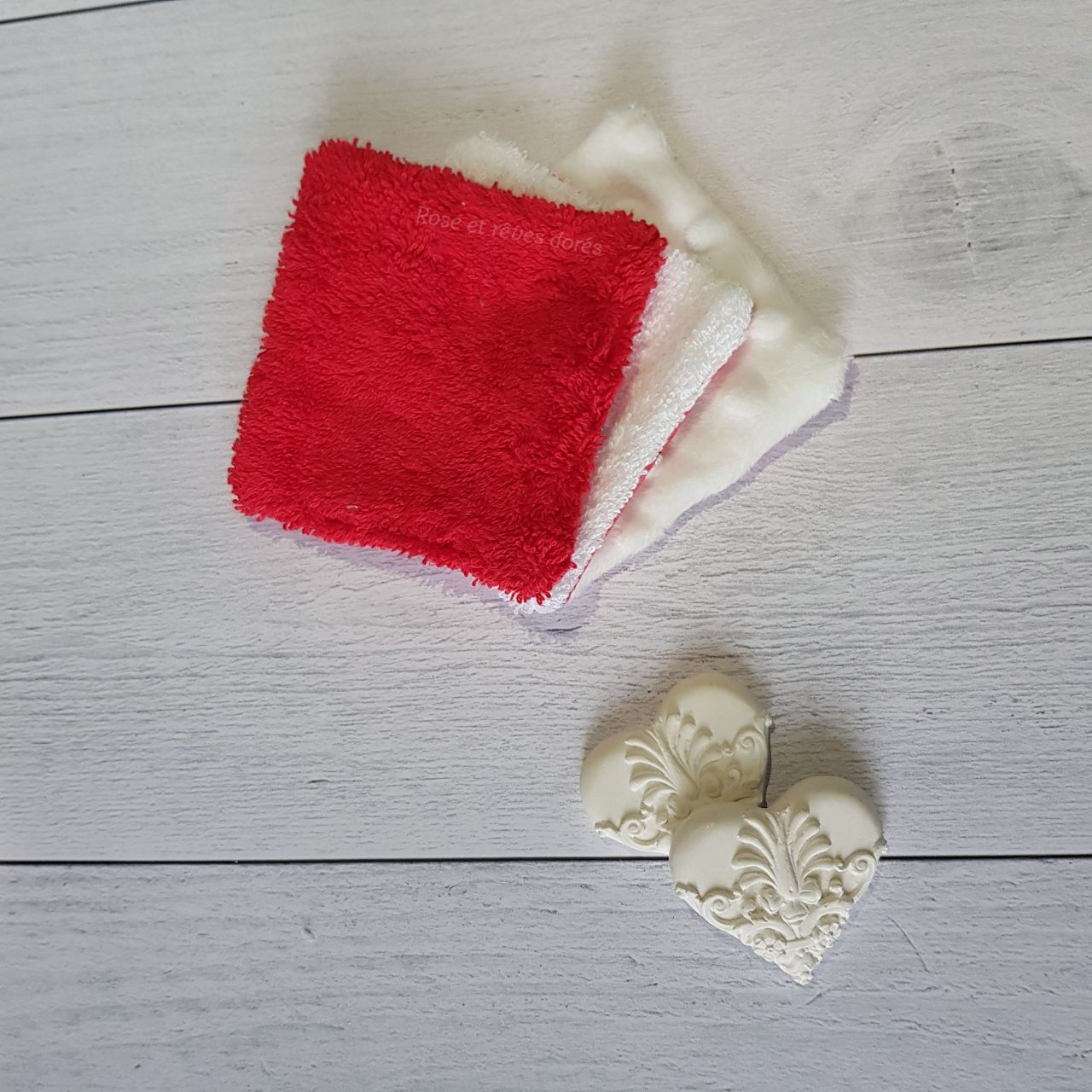 Rose et rêves dorés Lingettes, serviette visage, gants Lot de 3 lingettes Abeilles lavables