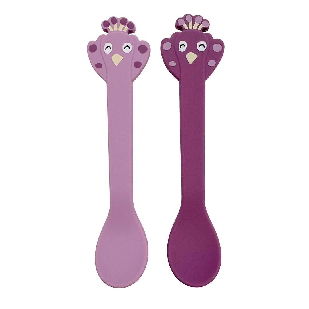 Trixie Baby Mrs. Peacock cuillères en silicone, lot de 2, acier inoxydable