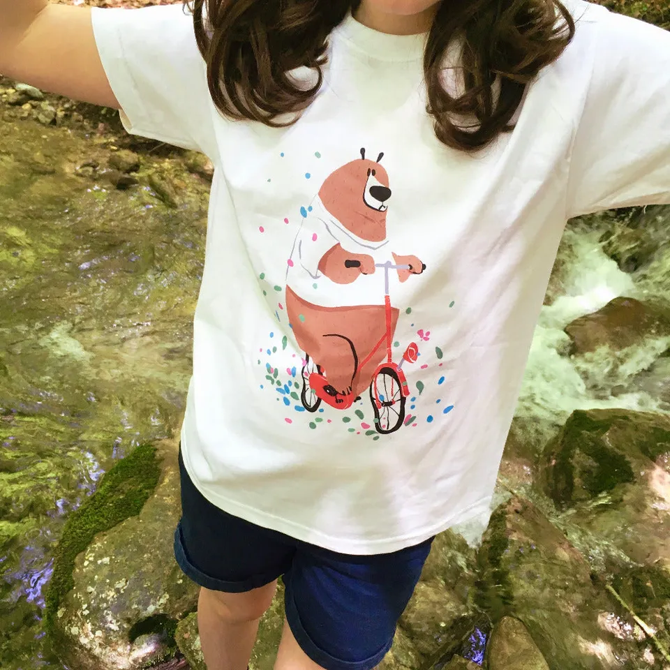 PIOLOU Le T-Shirt Ours à vélo t-shirt blanc 1-2 ans coton
